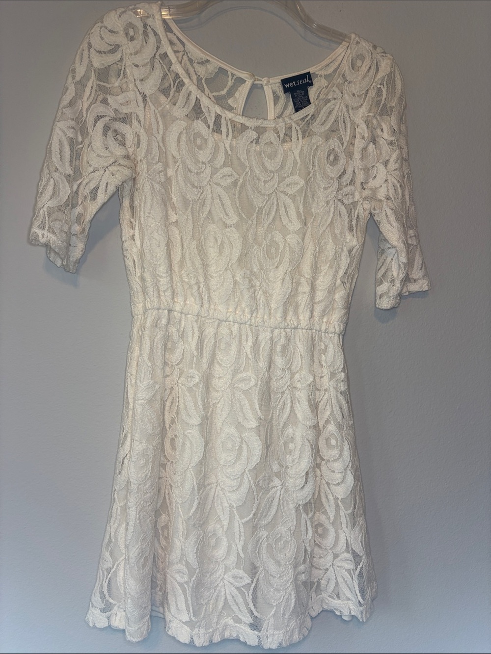 Wet Seal Cream Floral Lace Mini Dress